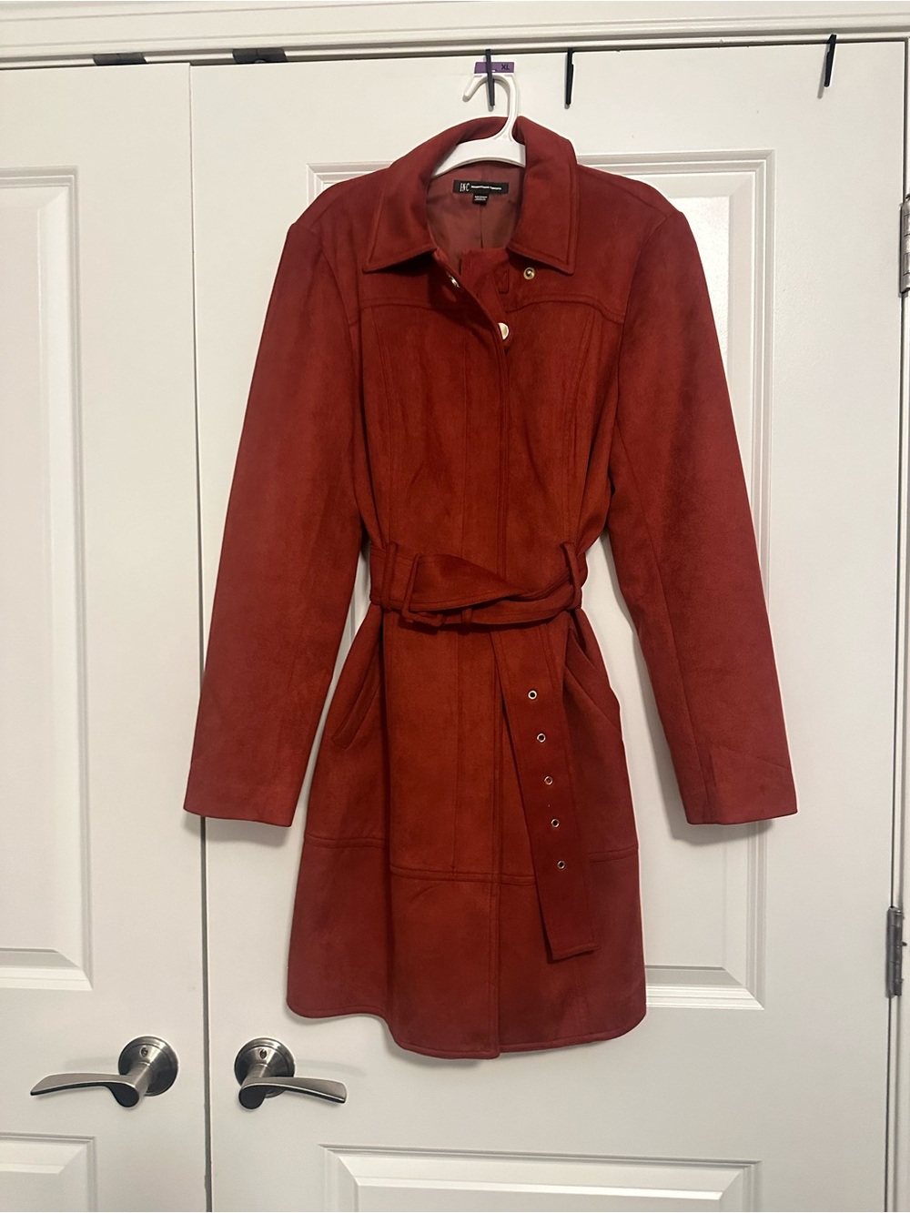 INC International Concepts Red Suede Belted Trench Coat